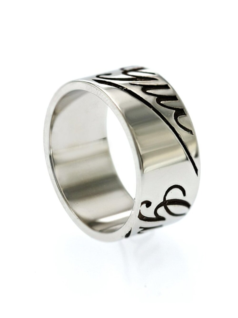 GUCCI Black Cursive Logo 18K White Gold Wide Ring Size 7 - Picture 4 of 4